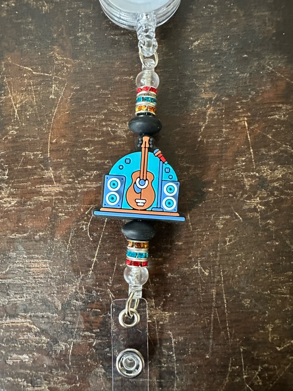Blue Guitar Speaker Beaded Charm Bade Reel